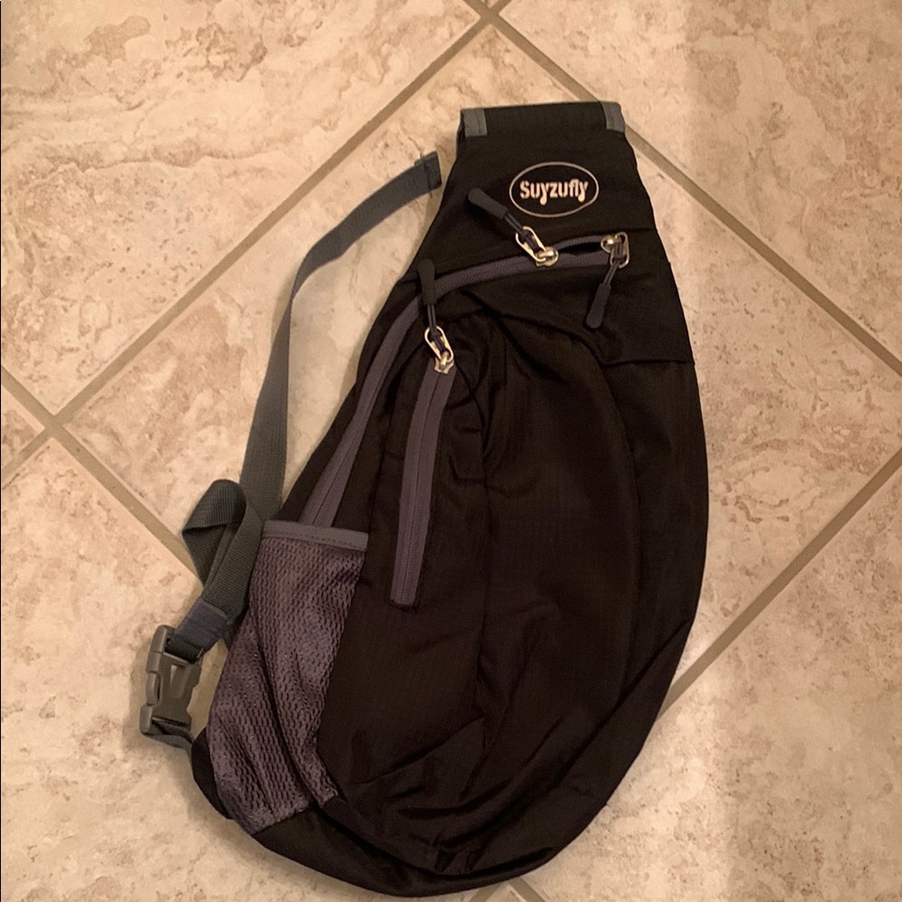 Men's Foldable Lightweight Black & Gray Crossbody Outdoor Hiking Sling Bag